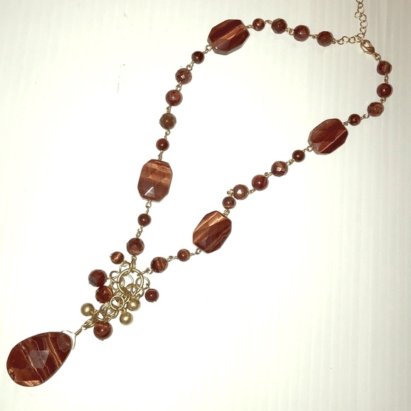 Tigers Eye Stone Matte Gold Necklace /Matte Gold Women's - Picture 1 of 7